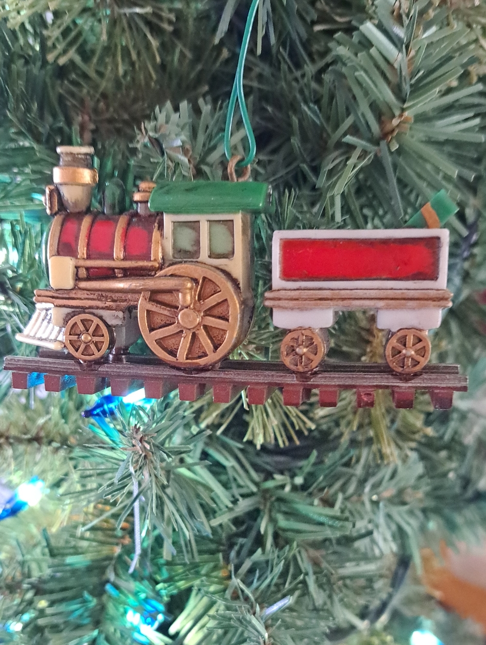 Green and Red Train Ornament - 3-1/4"x1"x1-3/4"